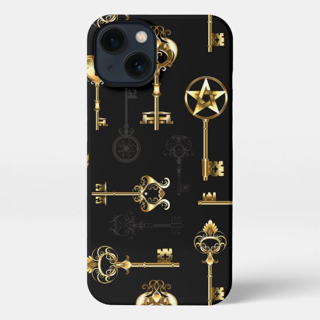 Nahtloses Muster mit Golden Keys iPhone Hülle (Rückseite)