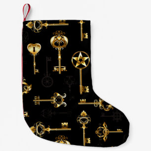 Nahtloses Muster mit Golden Keys Kleiner Weihnachtsstrumpf