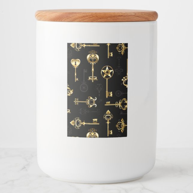 Nahtloses Muster mit Golden Keys Lebensmitteletikett (Vorderseite)