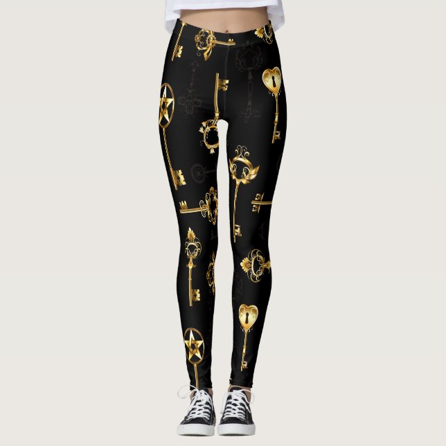 Nahtloses Muster mit Golden Keys Leggings (Vorderseite)