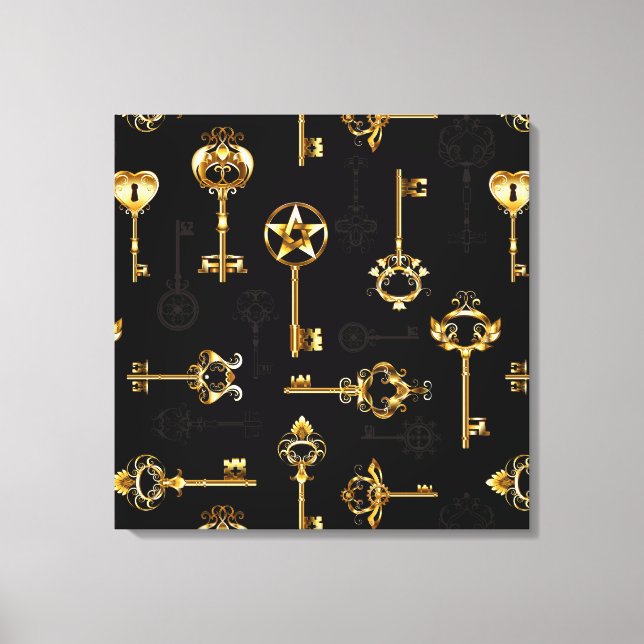 Nahtloses Muster mit Golden Keys Leinwanddruck (Vorderseite)