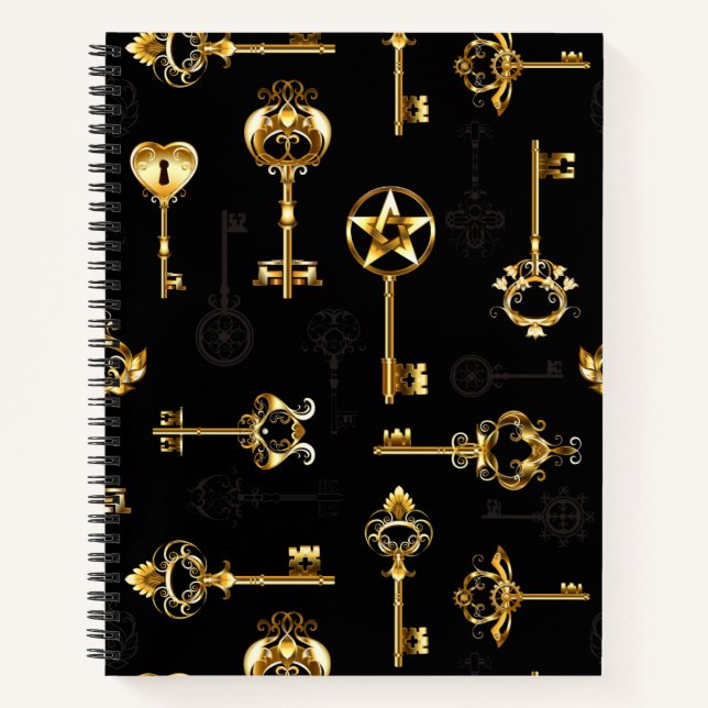 Nahtloses Muster mit Golden Keys Notizbuch (Vorderseite)