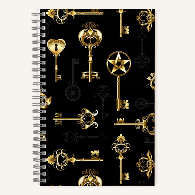 Nahtloses Muster mit Golden Keys Notizbuch (Vorderseite)