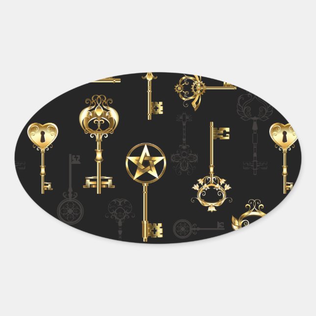 Nahtloses Muster mit Golden Keys Ovaler Aufkleber (Vorderseite)