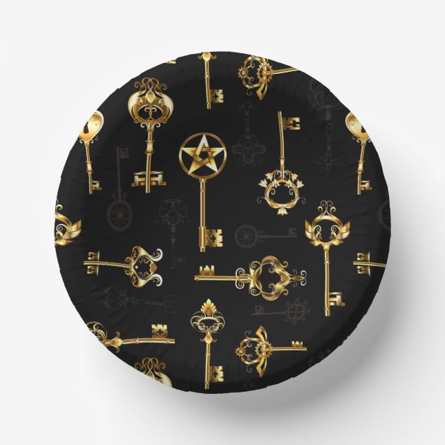 Nahtloses Muster mit Golden Keys Pappteller (Vorderseite)