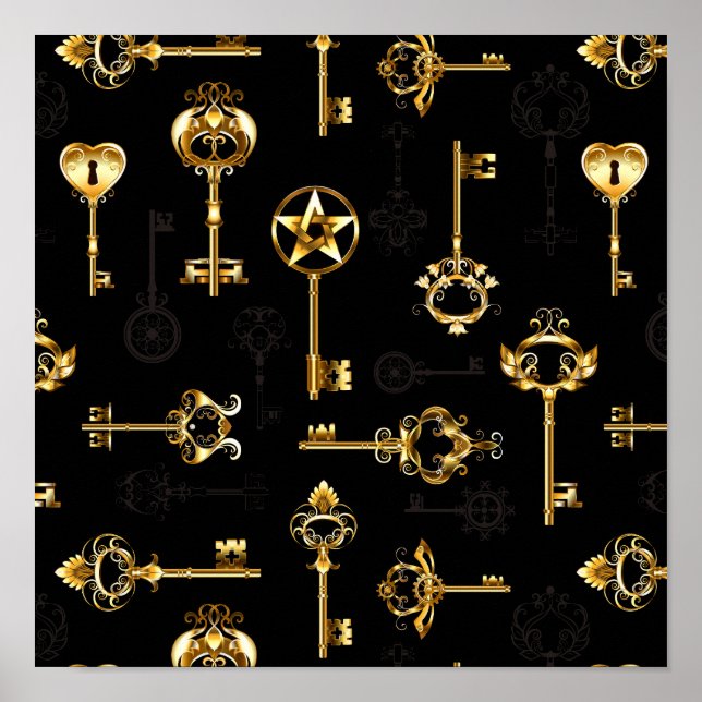 Nahtloses Muster mit Golden Keys Poster (Vorne)