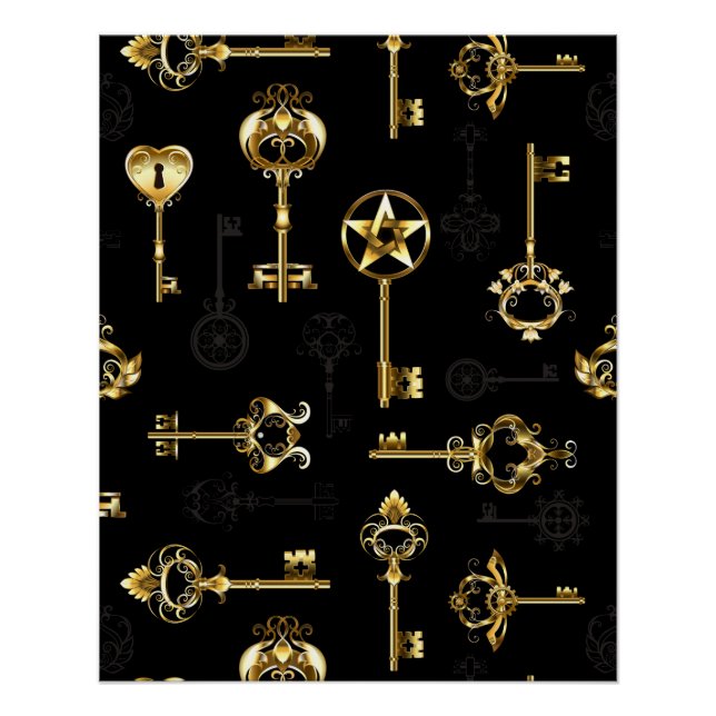Nahtloses Muster mit Golden Keys Poster (Vorderseite)
