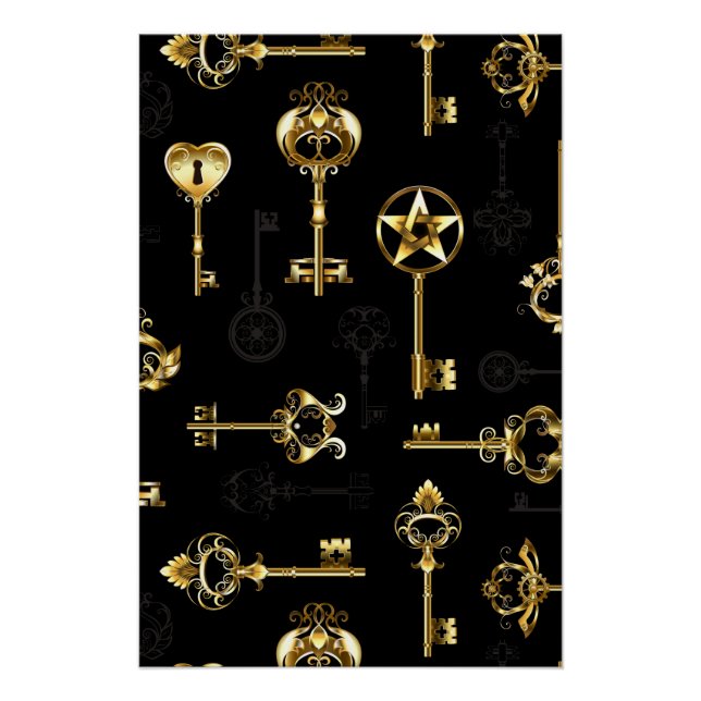 Nahtloses Muster mit Golden Keys Poster (Vorderseite)