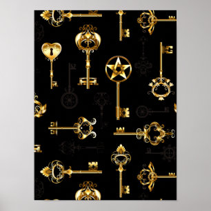 Nahtloses Muster mit Golden Keys Poster