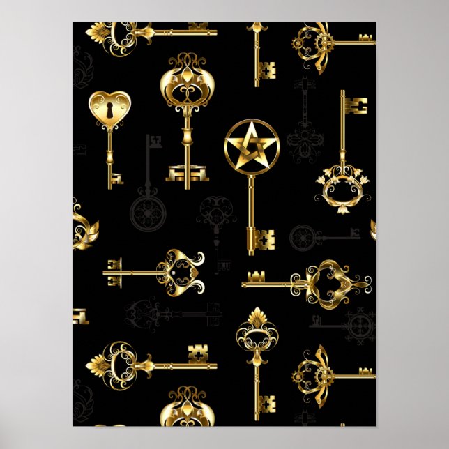 Nahtloses Muster mit Golden Keys Poster (Vorne)