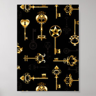 Nahtloses Muster mit Golden Keys Poster
