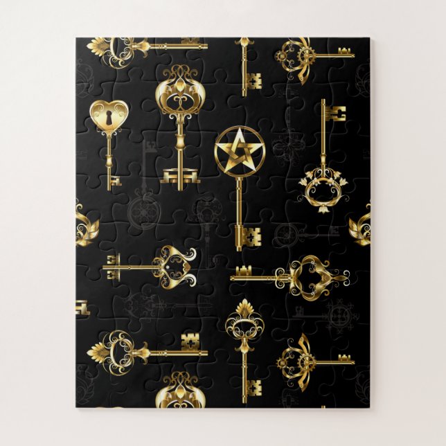 Nahtloses Muster mit Golden Keys Puzzle (Vertikal)