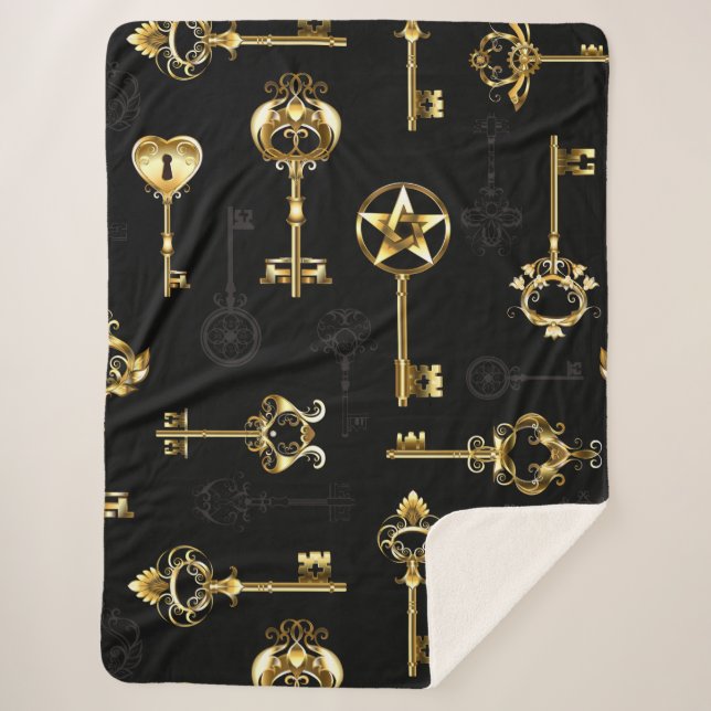 Nahtloses Muster mit Golden Keys Sherpadecke (Vorderseite)
