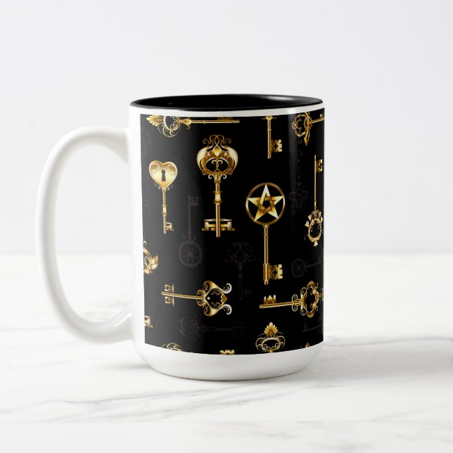 Nahtloses Muster mit Golden Keys Zweifarbige Tasse (Links)