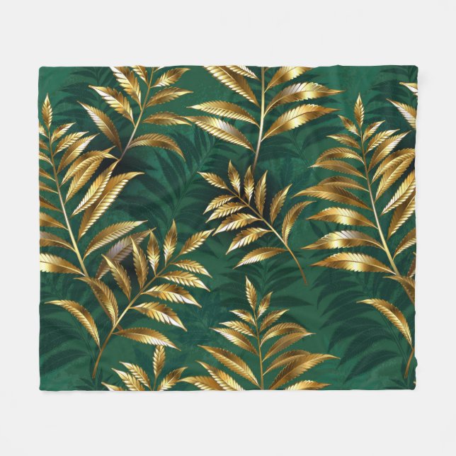 Nahtloses Muster mit goldenen Farnen Fleecedecke (Vorderseite (Horizontal))