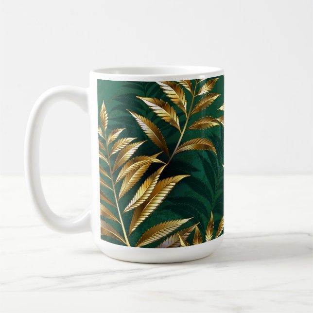 Nahtloses Muster mit goldenen Farnen Kaffeetasse (Links)