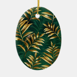 Nahtloses Muster mit goldenen Farnen Keramik Ornament