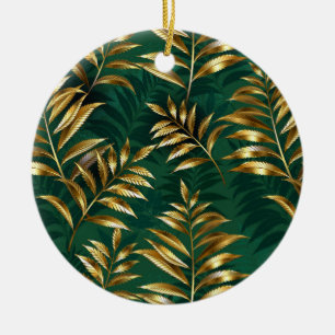 Nahtloses Muster mit goldenen Farnen Keramik Ornament