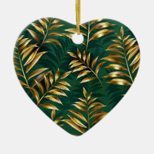 Nahtloses Muster mit goldenen Farnen Keramik Ornament