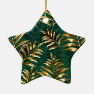 Nahtloses Muster mit goldenen Farnen Keramik Ornament