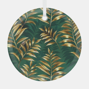 Nahtloses Muster mit goldenen Farnen Ornament Aus Glas