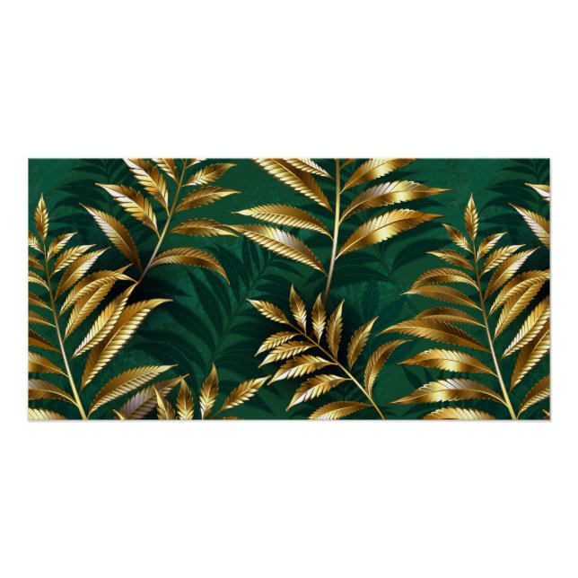 Nahtloses Muster mit goldenen Farnen Poster (Vorderseite)