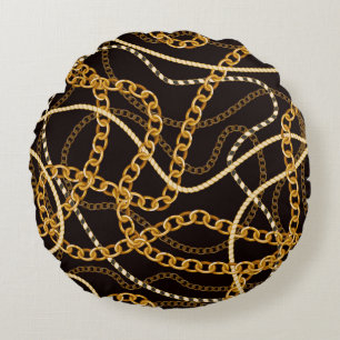 Nahtloses Muster mit goldenen Ketten.  Rundes Kissen