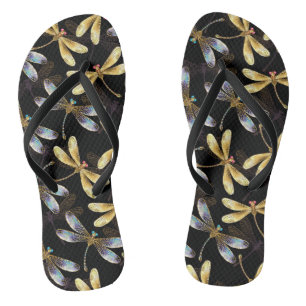 Nahtloses Muster mit goldenen Libellen Flip Flops