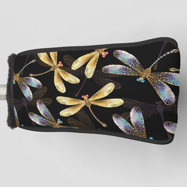 Nahtloses Muster mit goldenen Libellen Golf Headcover (Vorderseite)