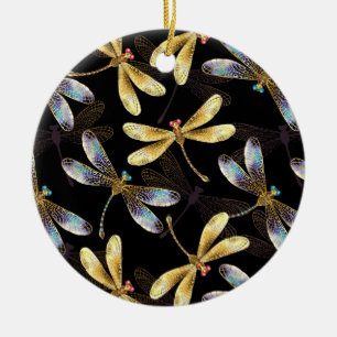 Nahtloses Muster mit goldenen Libellen Keramik Ornament