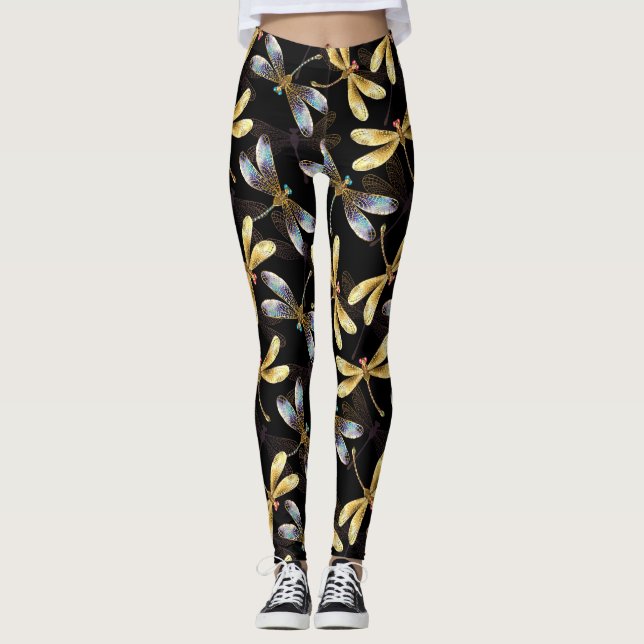 Nahtloses Muster mit goldenen Libellen Leggings (Vorderseite)