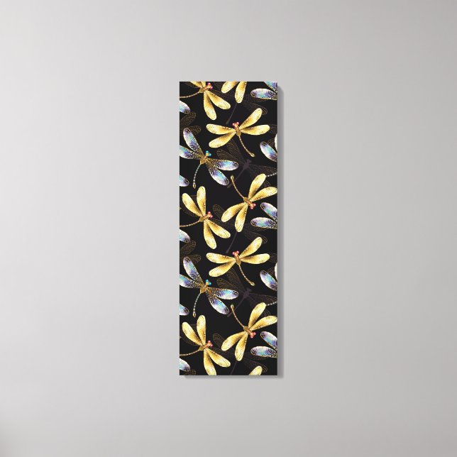 Nahtloses Muster mit goldenen Libellen Leinwanddruck (Vorderseite)