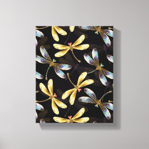 Nahtloses Muster mit goldenen Libellen Leinwanddruck