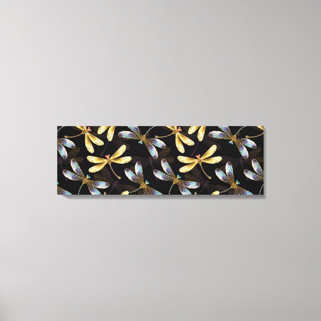 Nahtloses Muster mit goldenen Libellen Leinwanddruck (Vorderseite)