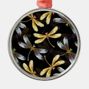 Nahtloses Muster mit goldenen Libellen Ornament Aus Metall