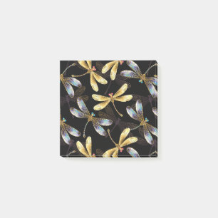 Nahtloses Muster mit goldenen Libellen Post-it Klebezettel
