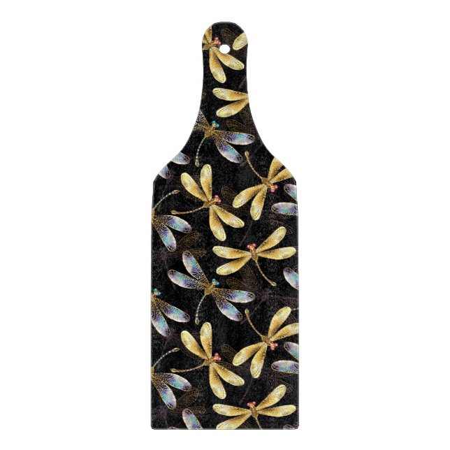 Nahtloses Muster mit goldenen Libellen Schneidebrett (Vorderseite)