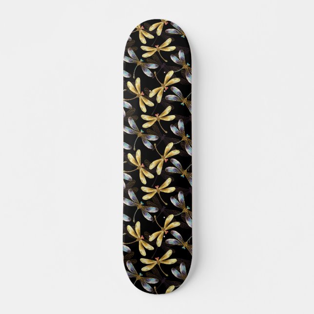 Nahtloses Muster mit goldenen Libellen Skateboard (Vorne)