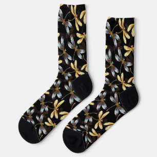 Nahtloses Muster mit goldenen Libellen Socken