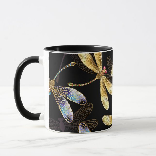 Nahtloses Muster mit goldenen Libellen Tasse (Links)