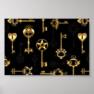 Nahtloses Muster mit goldenen Schlüsseln Poster