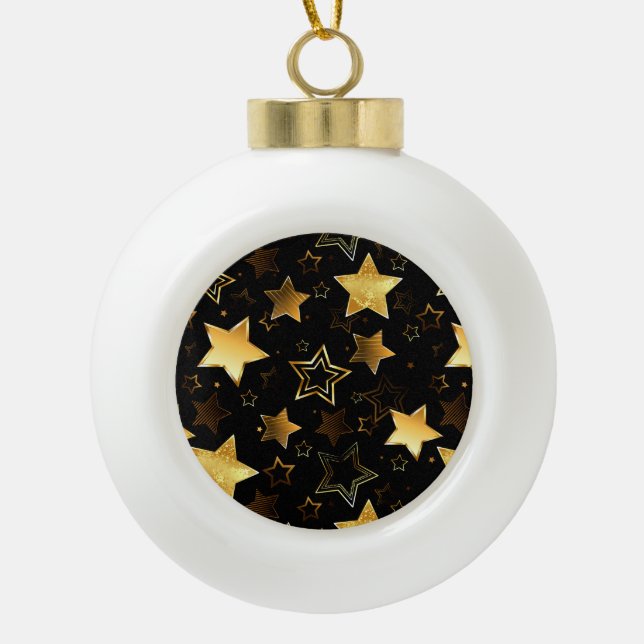 Nahtloses Muster mit goldenen Sternen Keramik Kugel-Ornament (Vorderseite)