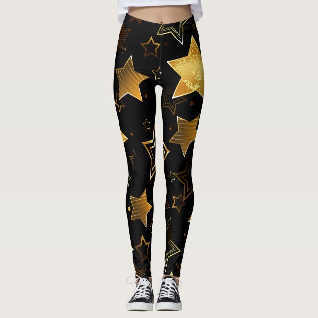 Nahtloses Muster mit goldenen Sternen Leggings (Vorderseite)