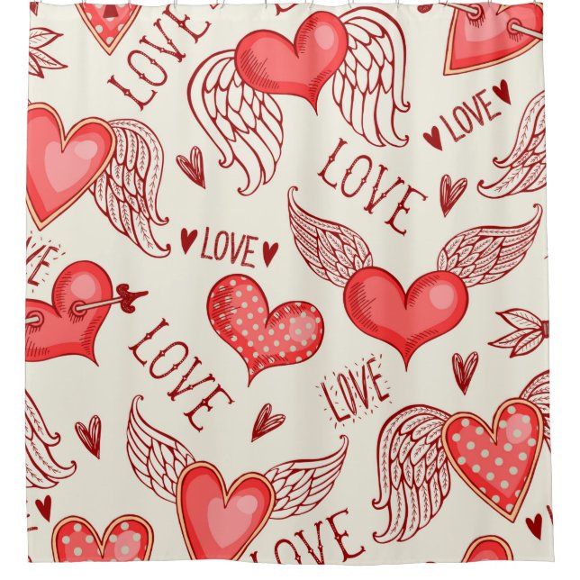 Nahtloses Muster mit Herzen. Happy Valentine's Da Duschvorhang (Vorderseite)