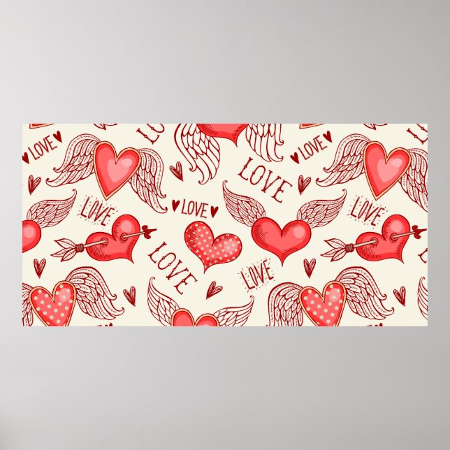 Nahtloses Muster mit Herzen. Happy Valentine's Da Poster (Vorne)