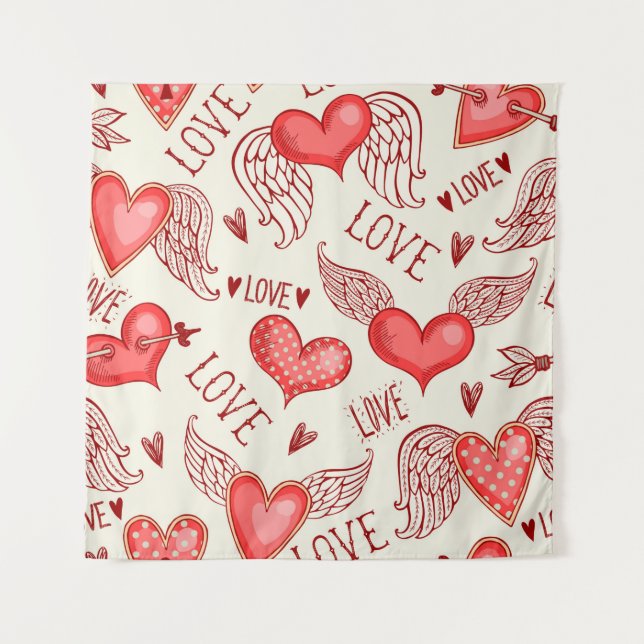 Nahtloses Muster mit Herzen. Happy Valentine's Da Wandteppich (Vorderseite)