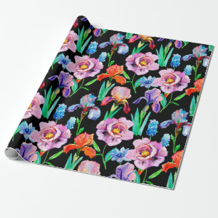 Nahtloses Muster mit Iris- und Peony-Blume, Wasser Geschenkpapier
