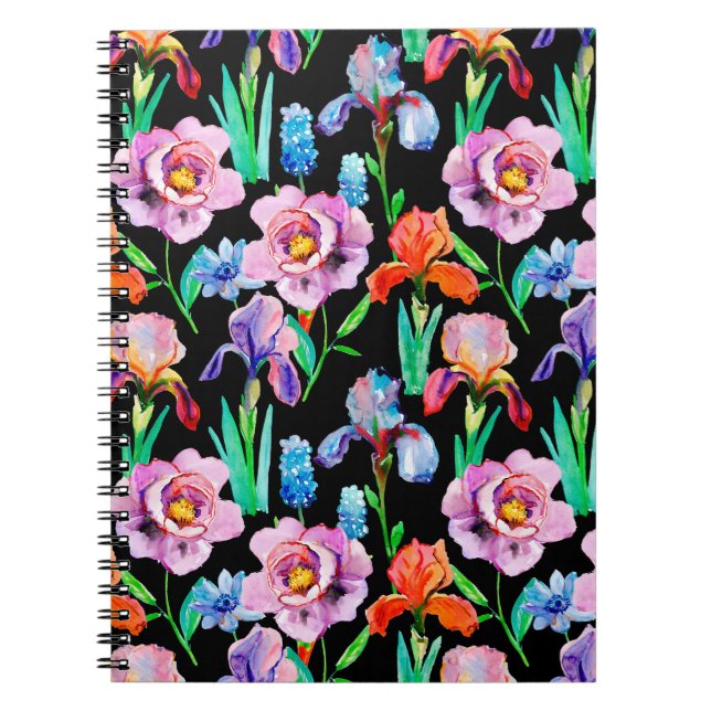Nahtloses Muster mit Iris- und Peony-Blume, Wasser Notizblock (Vorderseite)