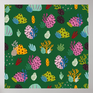 Nahtloses Muster mit Korallenästen und Meeresplan Poster