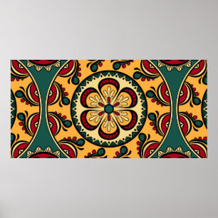 Nahtloses Muster mit kreisförmigen Ornamenten in g Poster